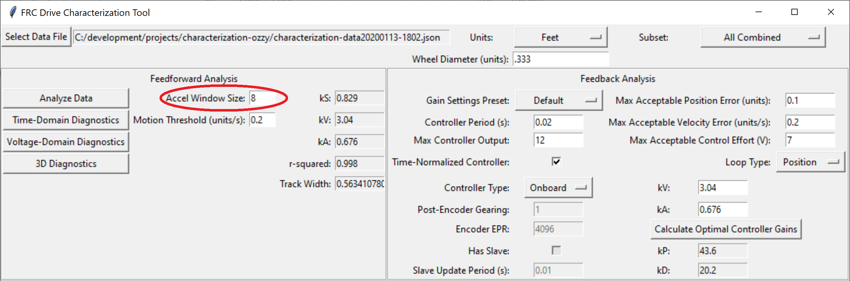 Picture of the accel window size selector