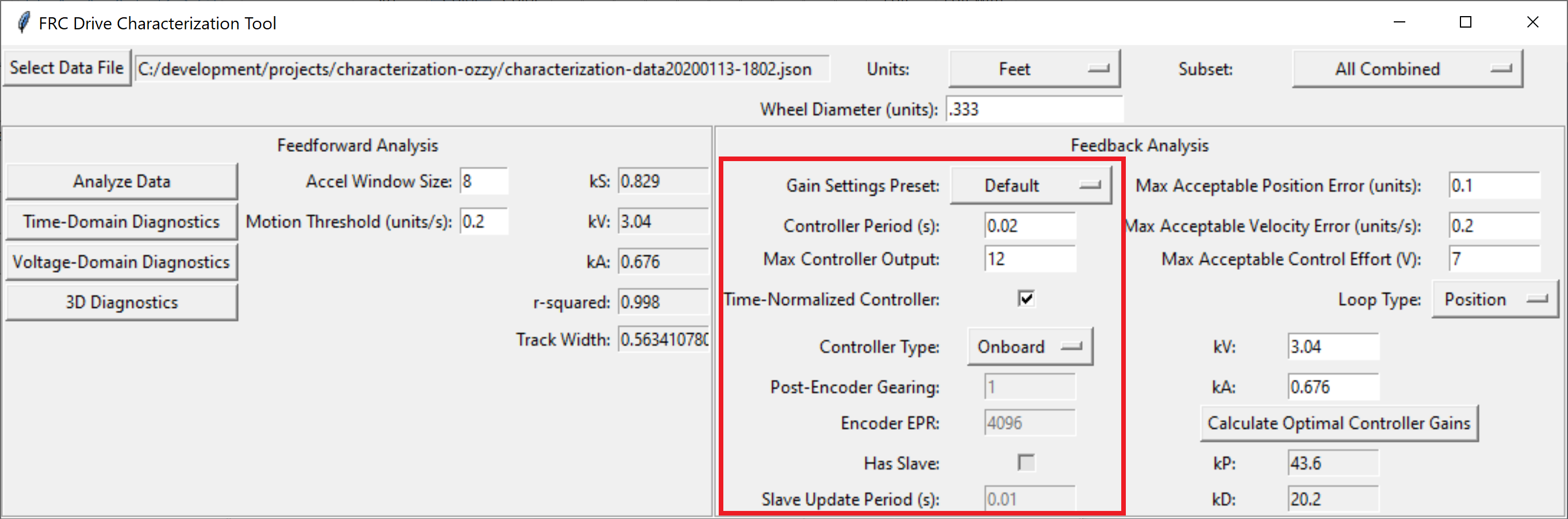Picture of the controller settings