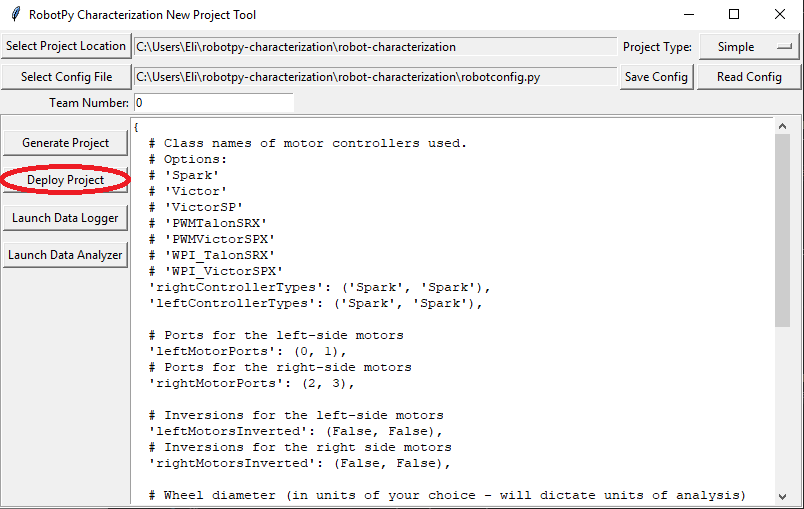 The deploy project button