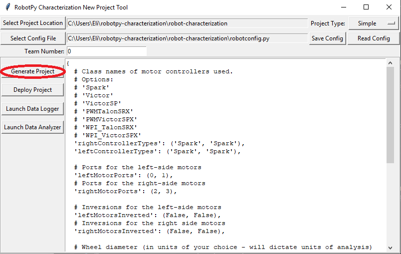 Generating the robot project button