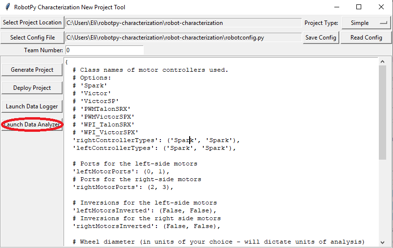 Launching the data analyzer