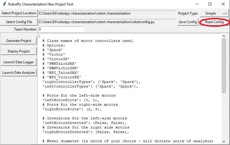 Loading a saved configuration file