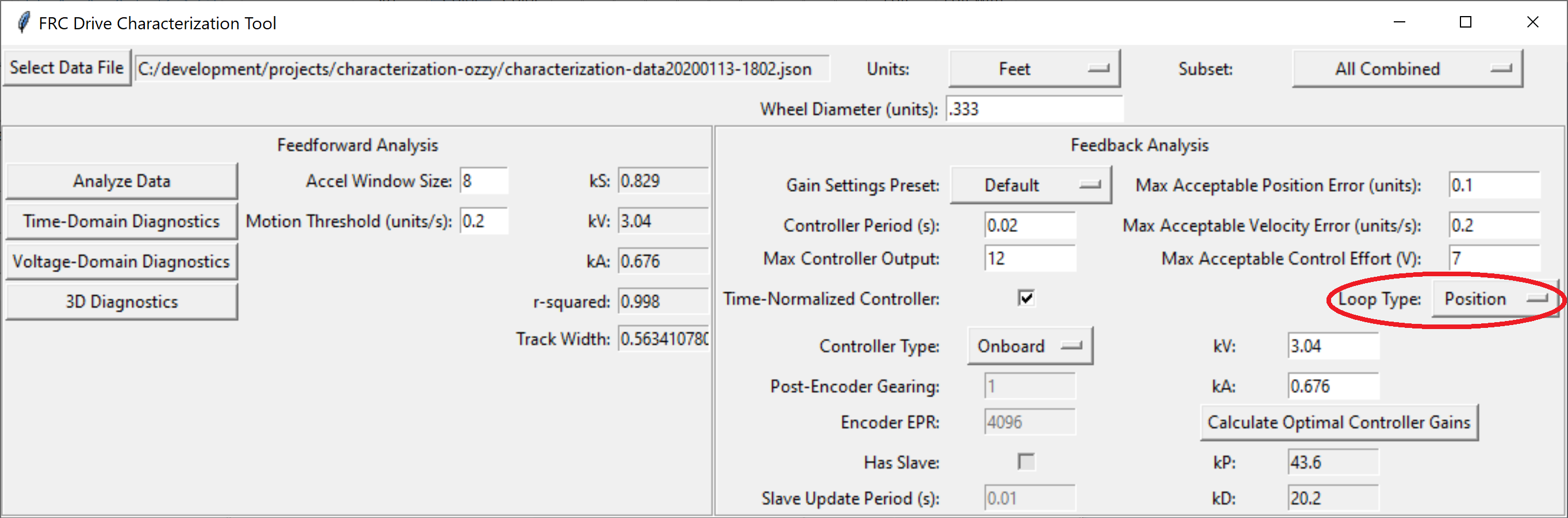 Specifying characterization loop type