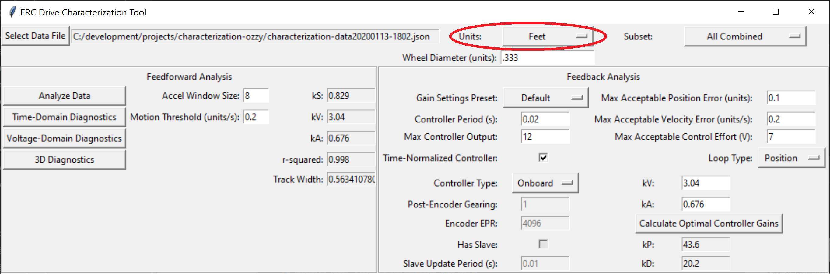 Picture of selecting units dropdown